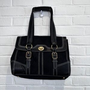 Coach Hampton Flap Handbag Black Signature Jacquard H0726-11061